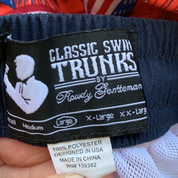 Rowdy Gentleman National Anthem USA Patriotic Flag Red Swim Trunks M-120 Sz L - Picture 8 of 10